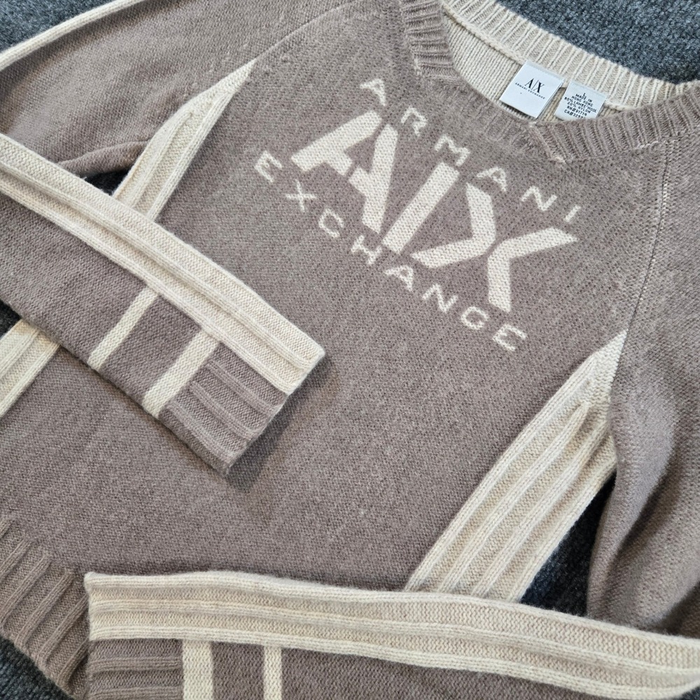 Vintage Y2K Armani Exchange Big Logo Lambswool Sweater Earth Tone AX Women's L